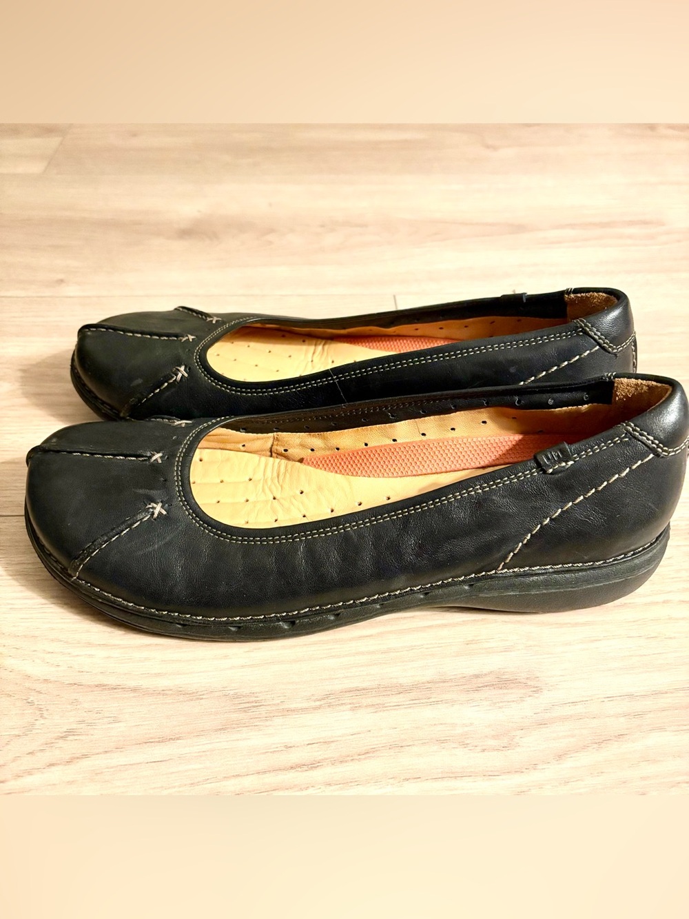 Clarks Black Leather Slip-On Ballet Flats